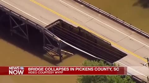 Bridge crossing Twelve Mile River partially collapses in Pickens County, South Carolina.