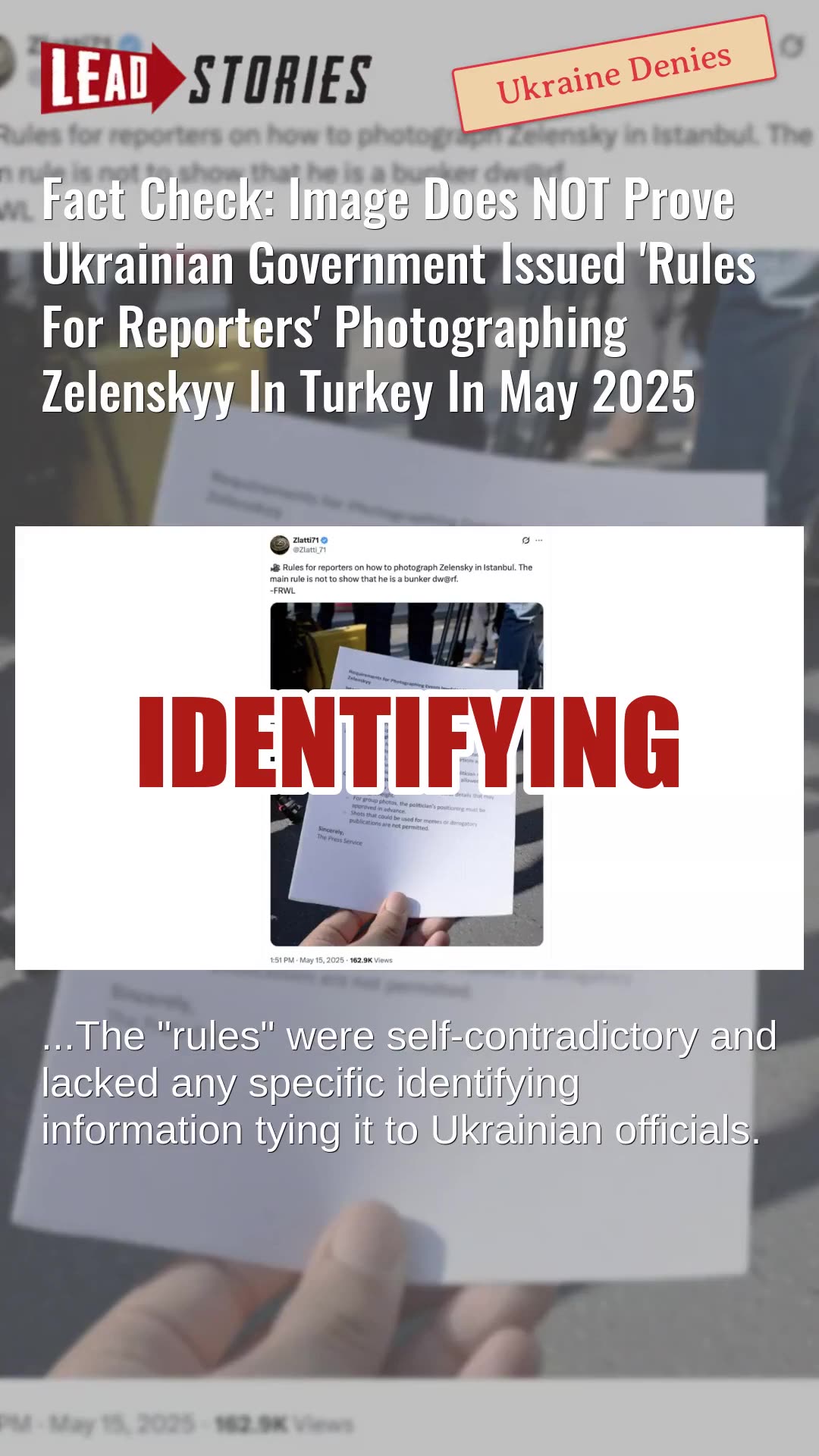 Fact Check: Image Does NOT Prove Ukraine Issued Rules For Reporters Photographing Zelenskyy