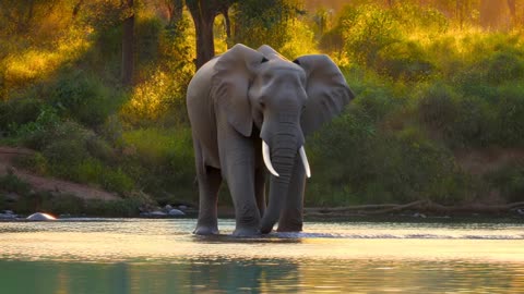 An elephant is swimmning in water