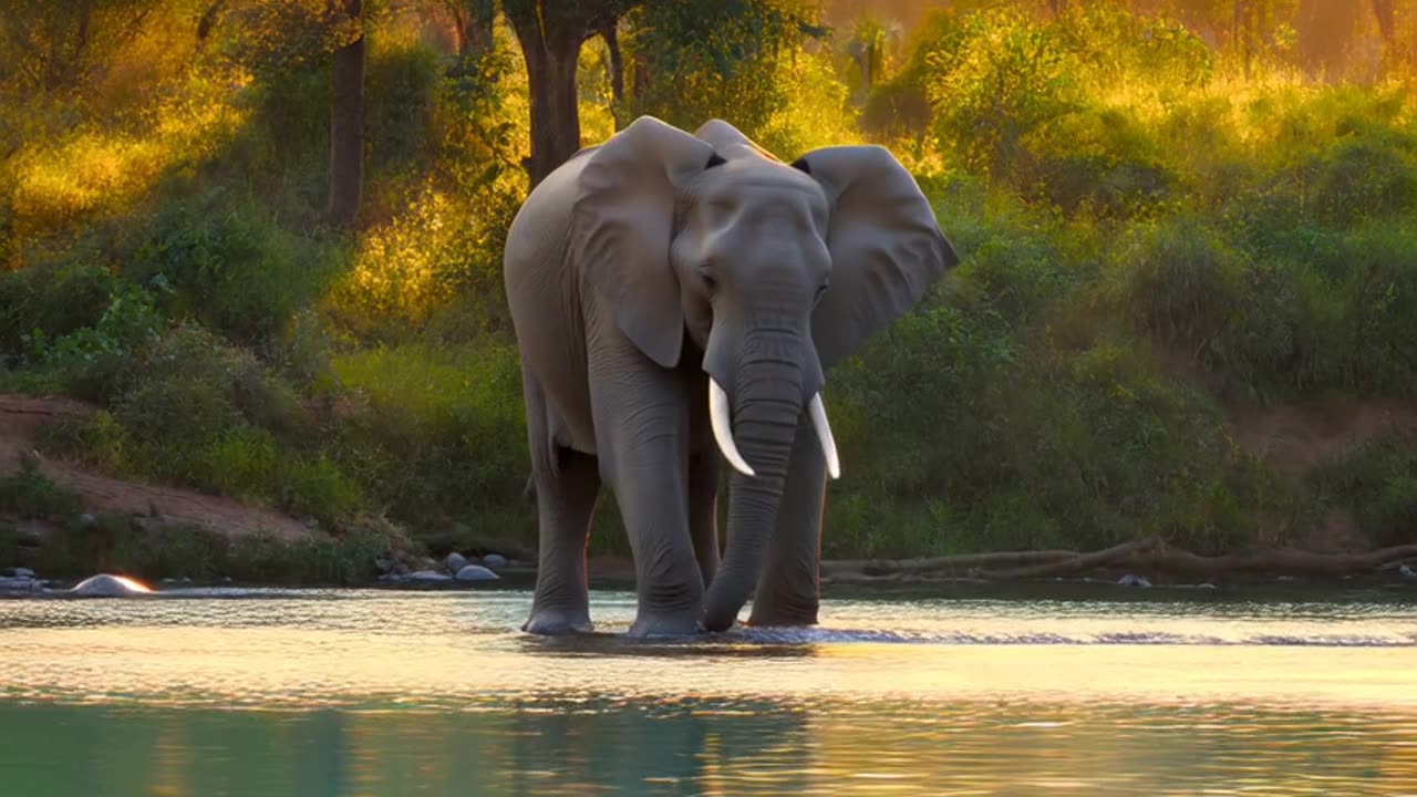 An elephant is swimmning in water