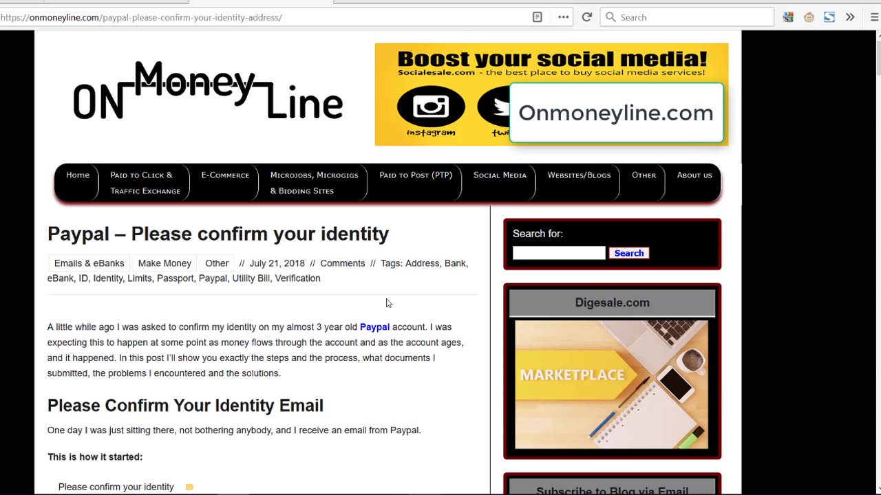 Paypal - Confirm your Identity and Address - Onmoneyline