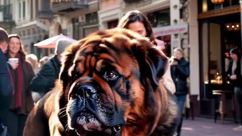 The big bull in morning walk is his owner