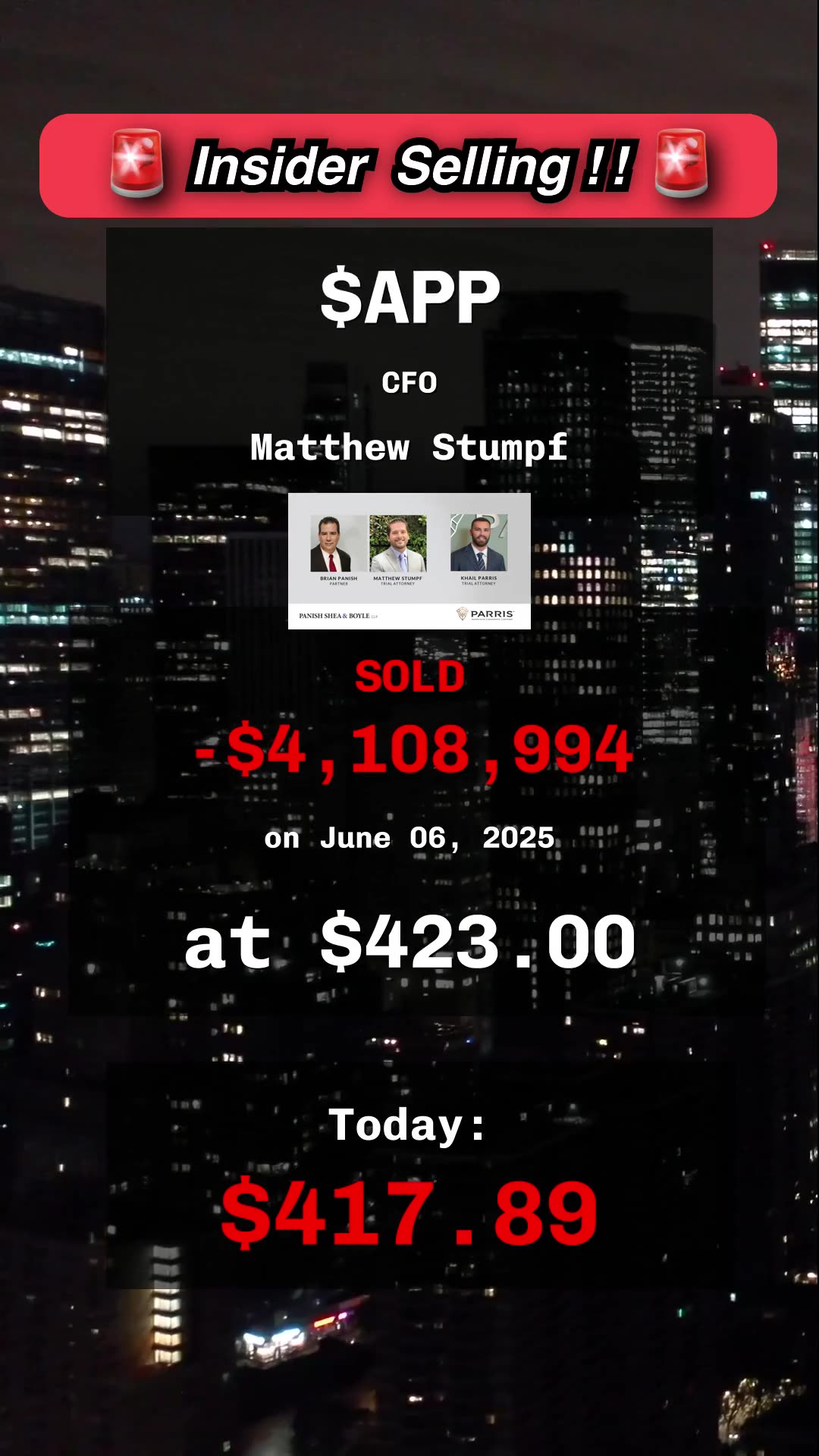 🔥 insider selling at $FTNT, $APP, $PYPL, $VRT #insidertrading #stocks #finance
