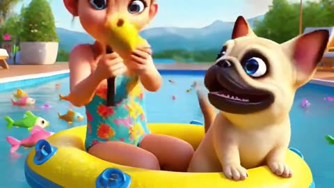 Frenchie's Summer Surprise! Picks a Fishing Toy for Pool Day Fun with Owner! 🎣🐶