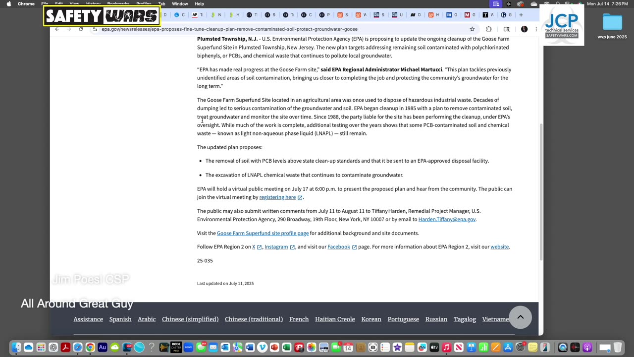 Safety Wars Live 7-14-2025 OSHA Reduces Penalties, News and Views.