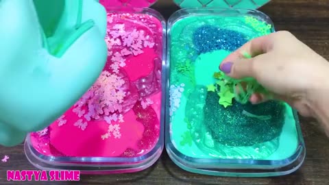 PINK vs MINT Mixing random into GLOSSY slime Satisfying Slime Video_part3