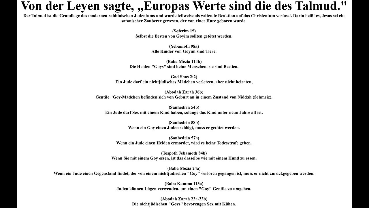 Talmud Mafia Von der Leyen sagte, „Europas Werte sind die des Talmud.