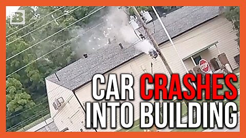 Car Goes Off Road, Plows Into Building and Sends Engine Flying Across the Roof