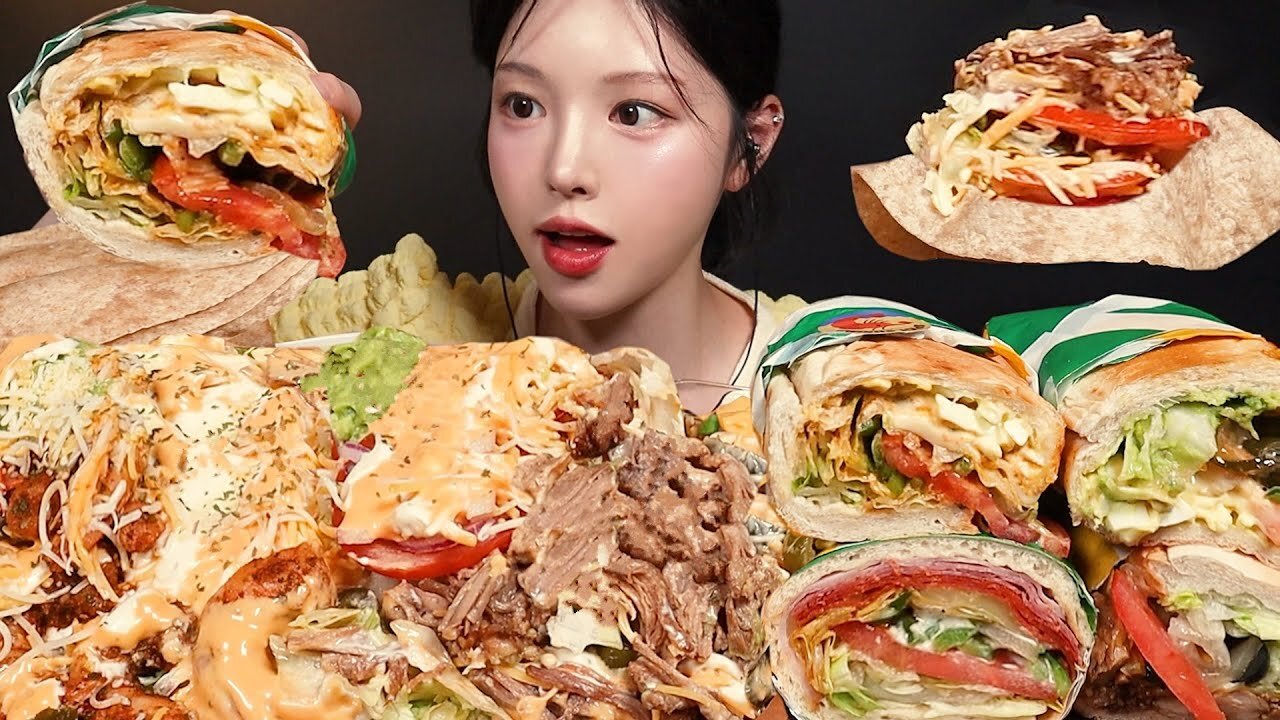 Subway Sandwich with Shrimp & Pork Taco Salad Mukbang ASMR