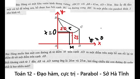 Sở Hà Tĩnh: Bác Hùng có một khu vườn hình thang vuông ABCD với AB = 45m, AD = 30m