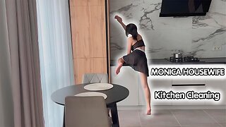 USA Housewife Get Ready to Clean Kitchen Cleaning See Through Dress Try on with Monica