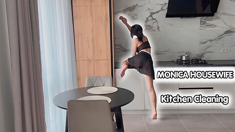 USA Housewife Get Ready to Clean Kitchen Cleaning See Through Dress Try on with Monica
