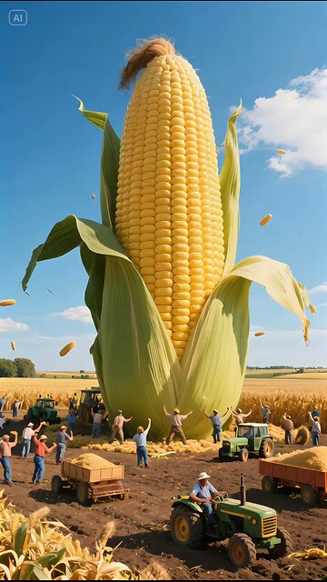 miniature tiny man woking on Corn plant