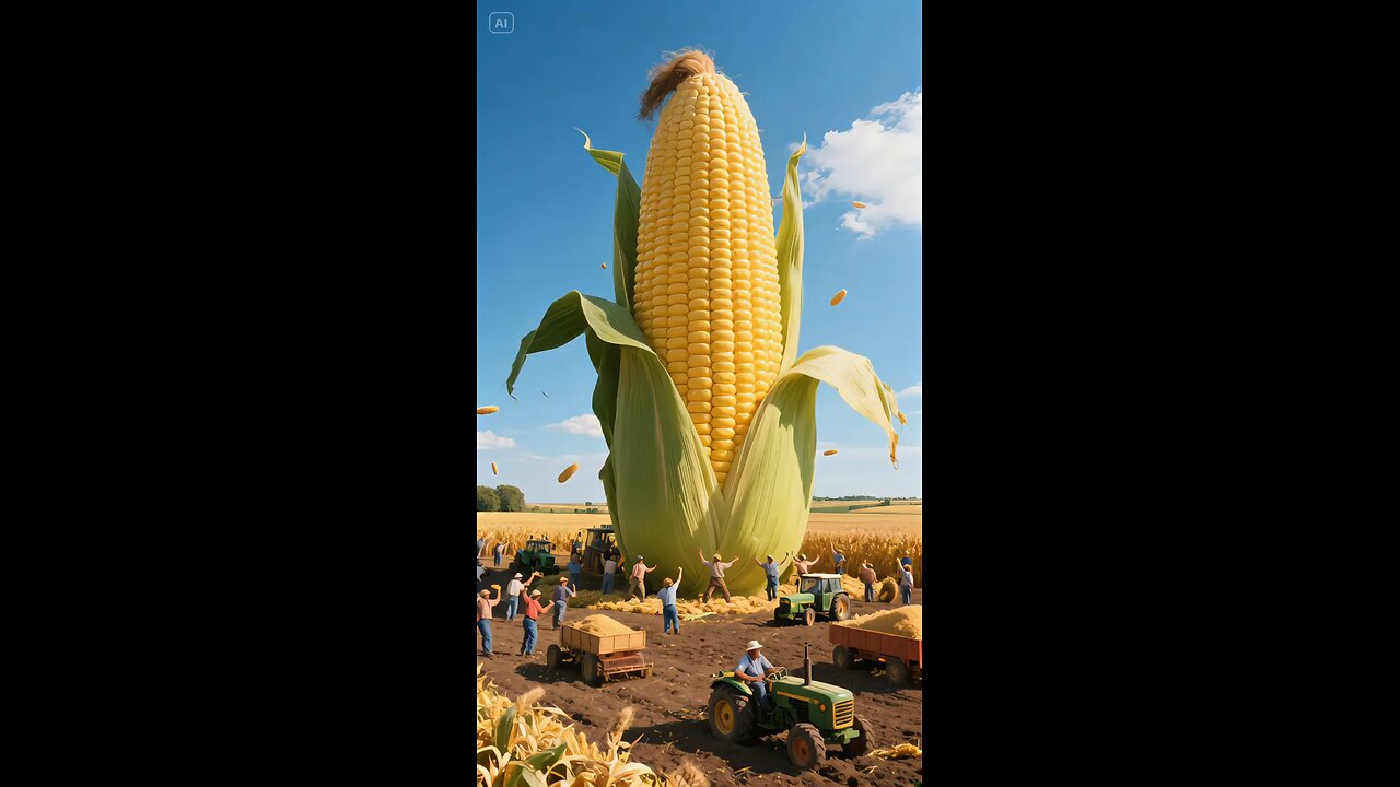 miniature tiny man woking on Corn plant