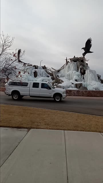 Frozen eagle statue