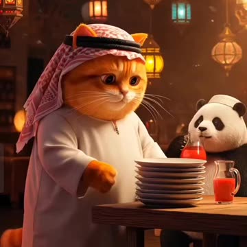 Chubby cat lftar was peaceful with guests, Until his wife found out he left the plates.....