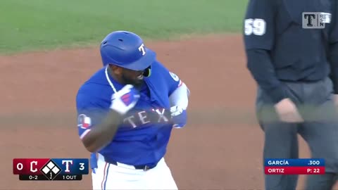 MLB - Adolis García clears the bases with a long double. #SpringTraining