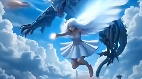 Ai cute girl vs dragon fight