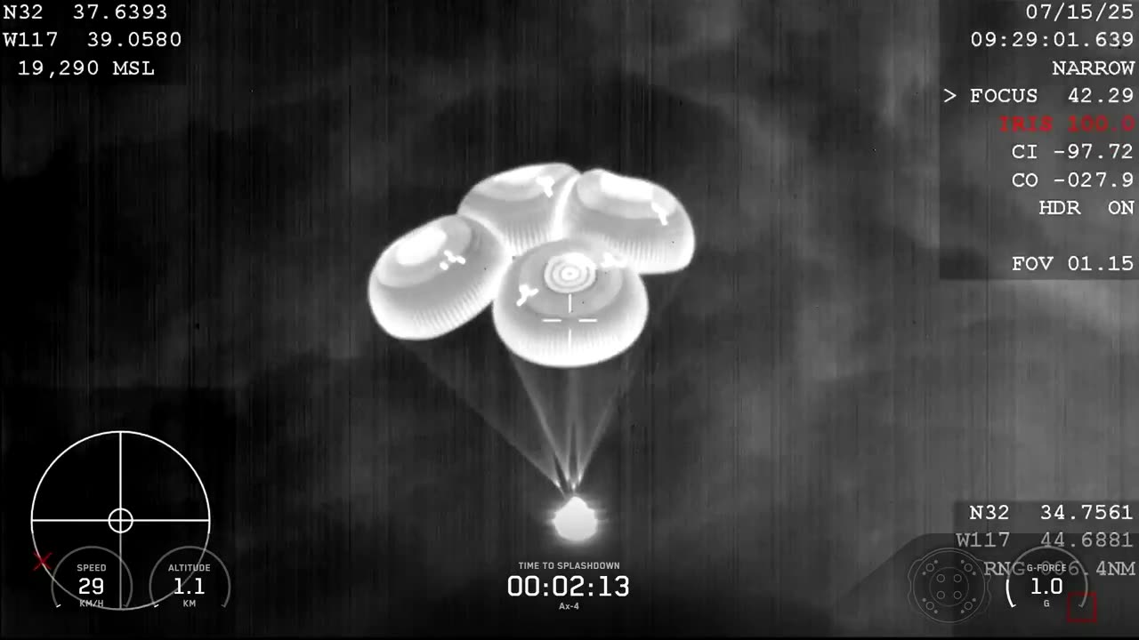 Dragon’s four main parachutes have deployed