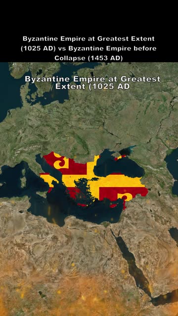 Byzantine Empire at Greatest Extent (1025 AD) vs Byzantine Empire before Collapse (1453 AD)-1