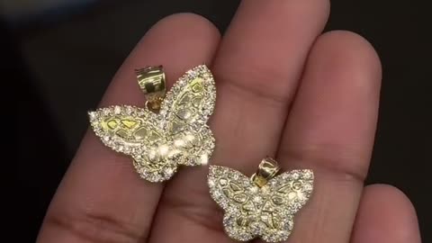 10k Gold CZ Border Nugget Butterfly Pendants