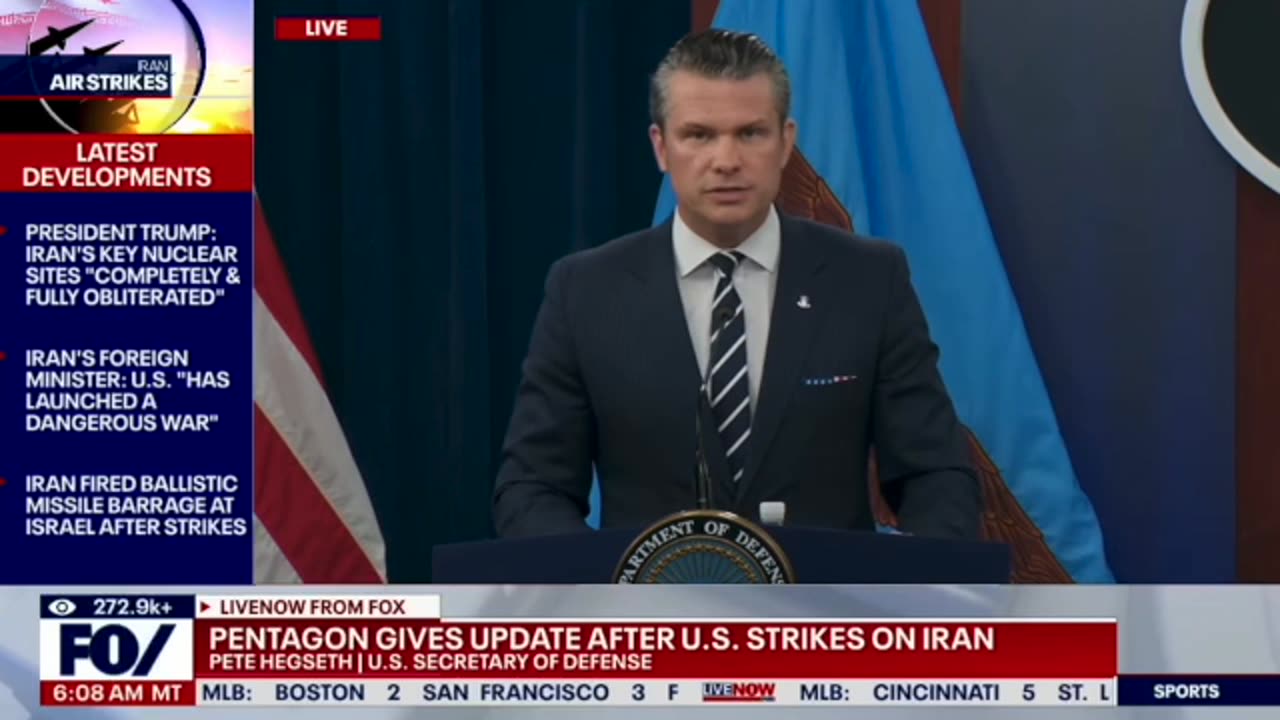 Defense Secretary Pete Hegseth Delivers Press Statement After Strikes on Iran's Nuclear Sites