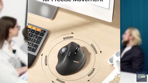 ProtoArc Wireless Trackball Mouse, EM01 NL Ergonomic Bluetooth Rollerball Thumb