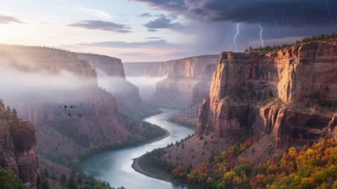 1 Hour Relaxing Mountain Stream & Lightning Skies | Calming Music for Sleep, Meditation & Focus
