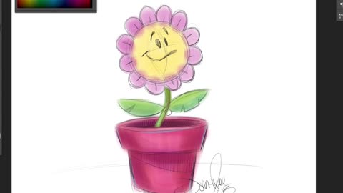 Simple Steps on How to Color a Cartoon Flower in Photoshop "watercolor"