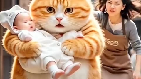 baby and cat