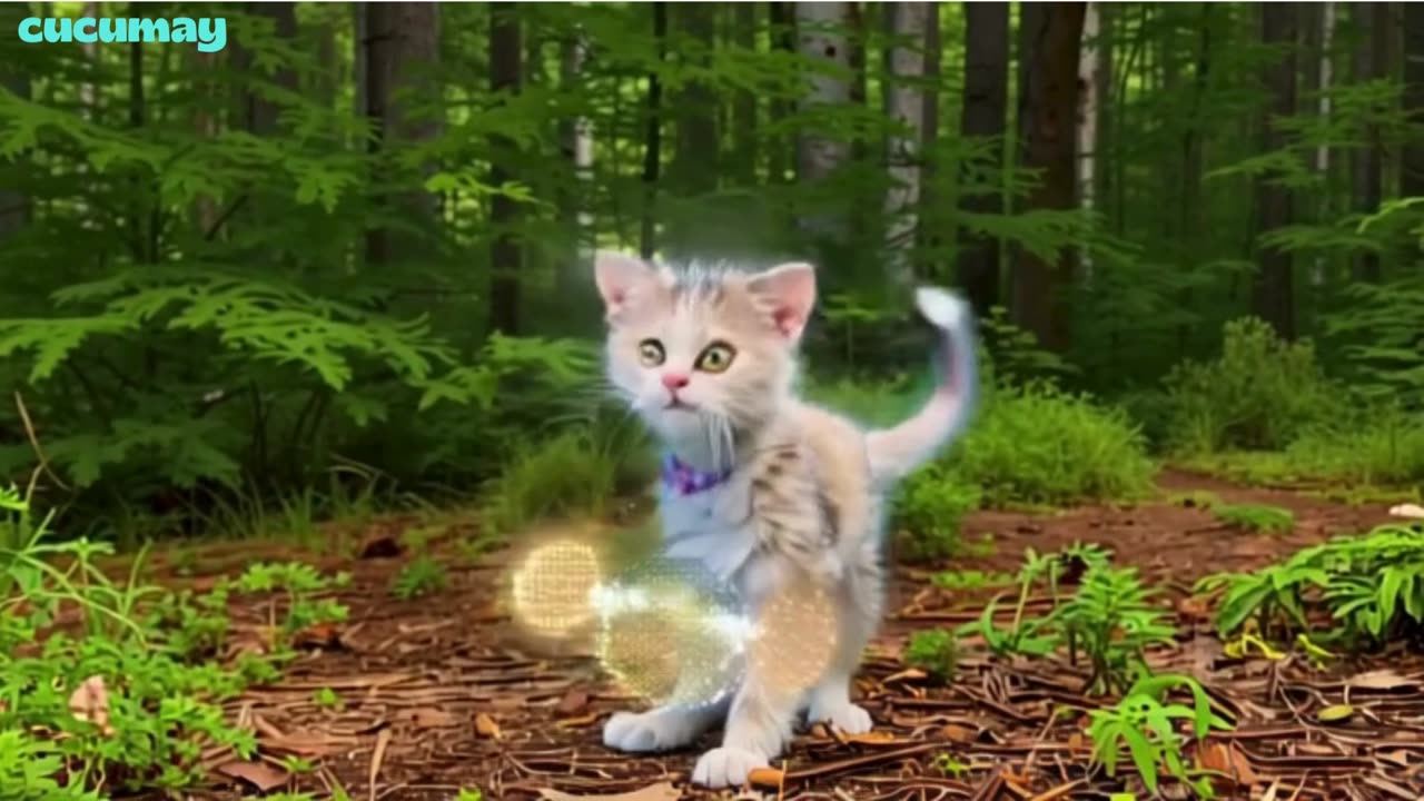 A fluffy kitten suddenly transforming into a small chubby dragon with tiny wings and sparkles