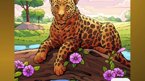 Majestic Leopard Resting on a Log by a Serene River