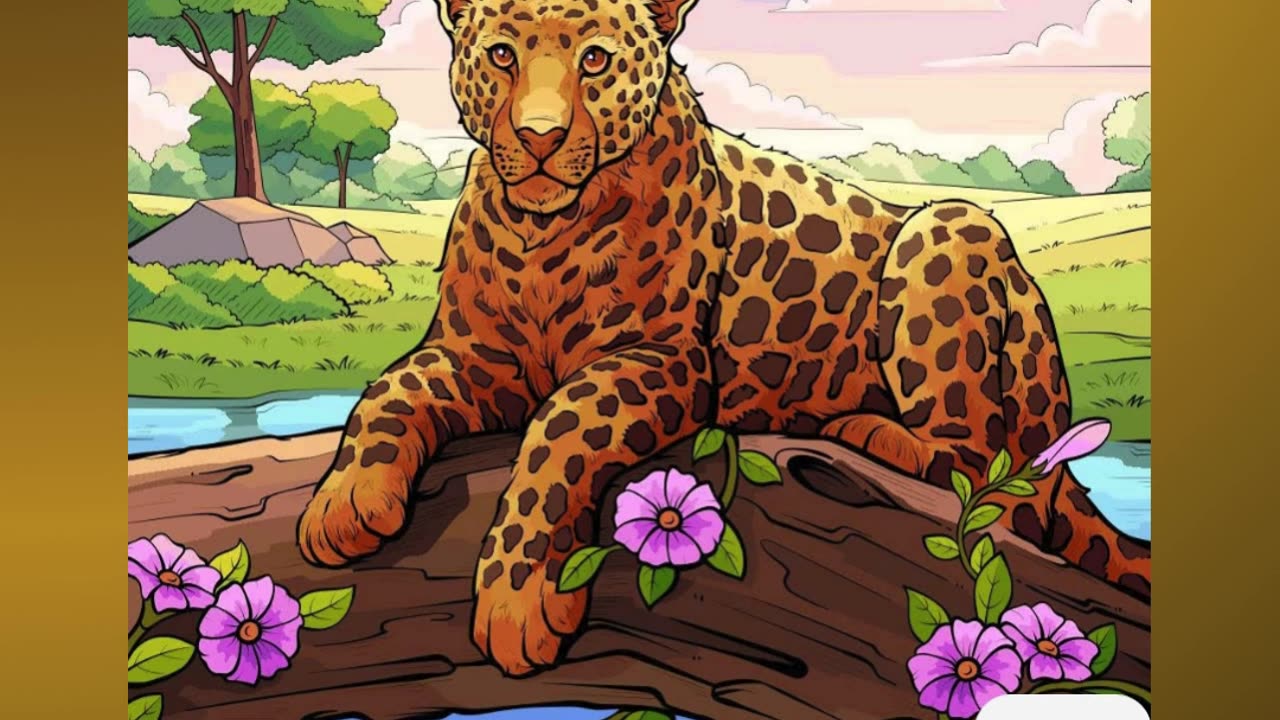 Majestic Leopard Resting on a Log by a Serene River