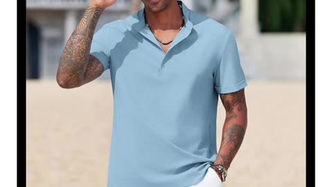 COOFANDY Men’s Casual Henley Shirt Short Sleeve Band Collar Shirt Summer