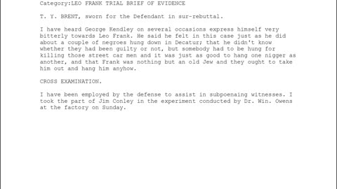 T. Y. Brent, sworn in as a witness for the defense, the 196th to testify.