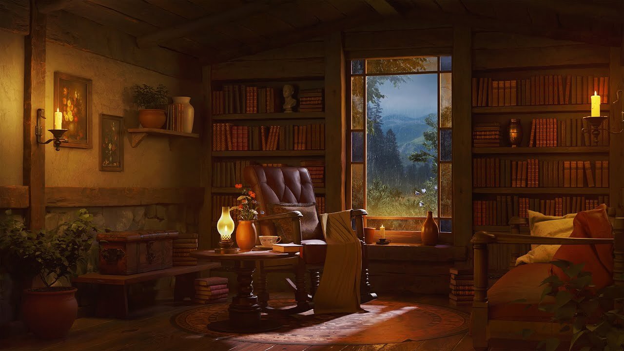 Warm Reading Nook – Gentle Rain Ambience for Peaceful Relaxation & Restful Sleep