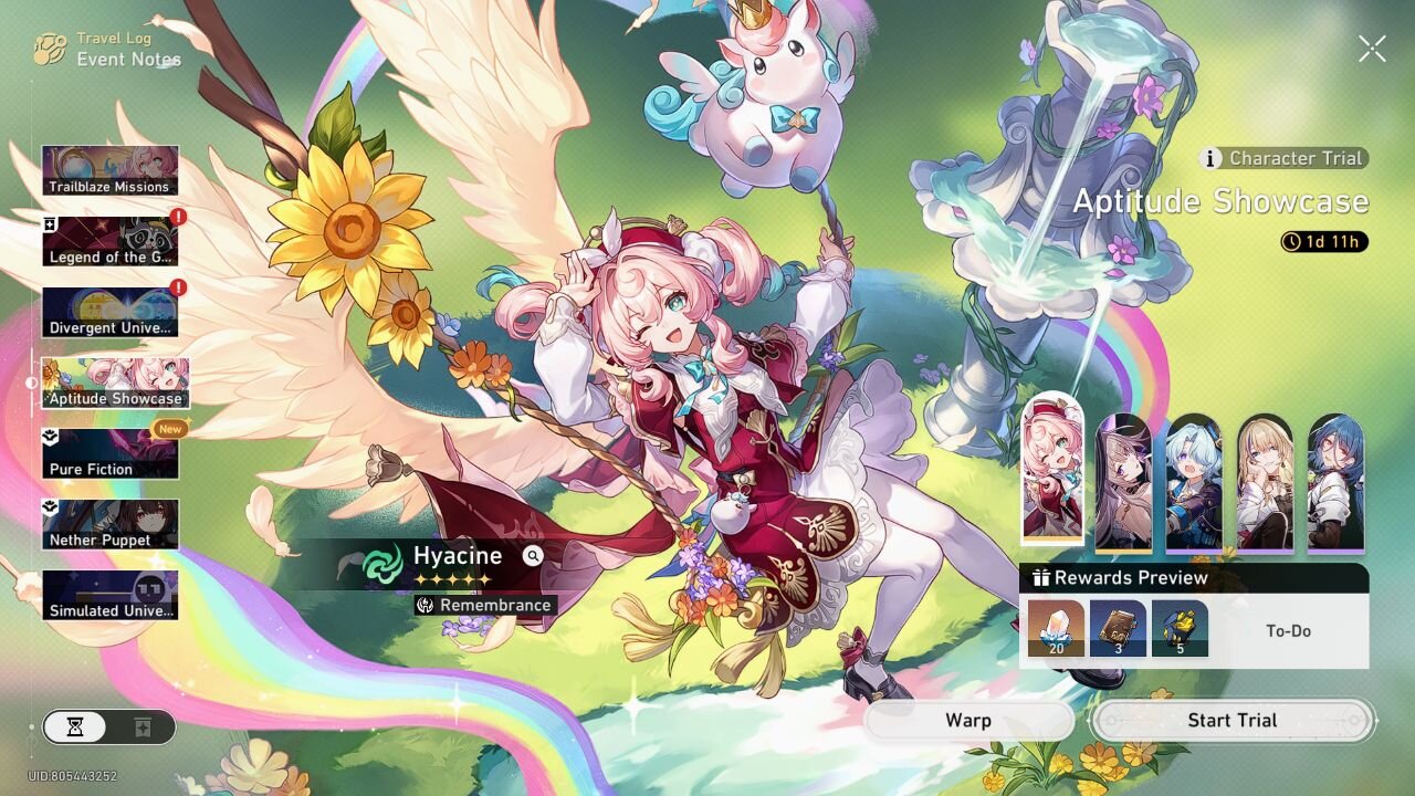 Aptitude Showcase - Hyacine, The Herta, Misha, Serval, Natasha - V3.3, Phase 1 - Honkai: Star Rail