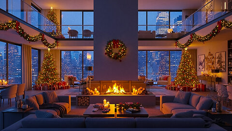 7/24 Luxury New York Apartment Fireplace ❄️ Winter Ambience | No Music | Cozy Fire Sounds