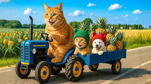 Mama Cat and Kitten Harvest Pineapples and Rescue a Little Bear in Trouble on the Mountainside 🐱🍍🐻⛰️