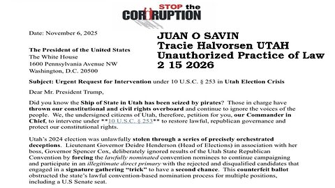 JUAN O SAVIN- Tracie Halvorsen UTAH Unauthorized Practice of Law - 2 15 2026