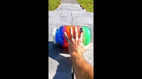 Different things filled in bottles falling from stairs