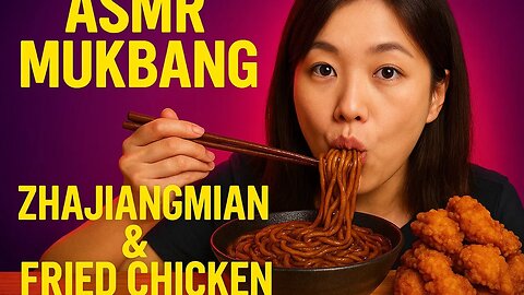 High-calorie cuisine ASMR, Mukbang_ Crunchy Fried Chicken + Zhajiangmian Feast 🍜🍗