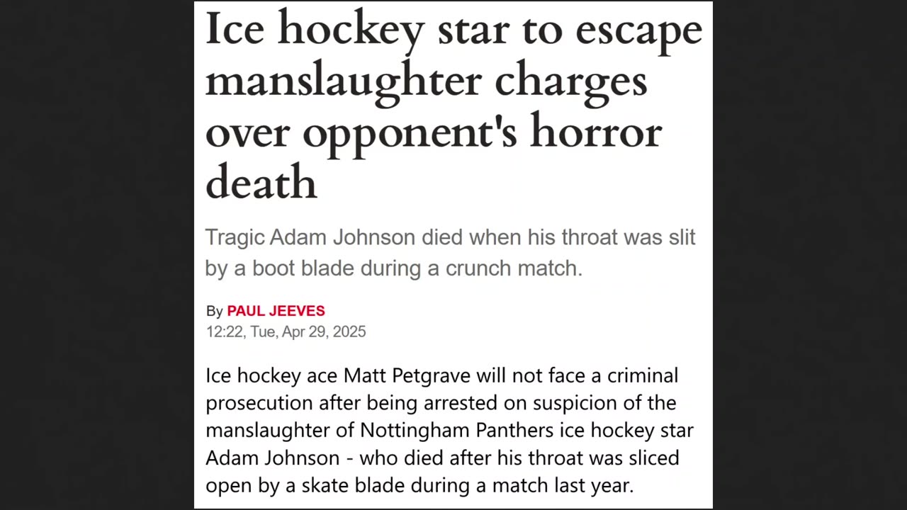 Ice Hockey Horror - Foreigner to Escape Manslaughter Charges