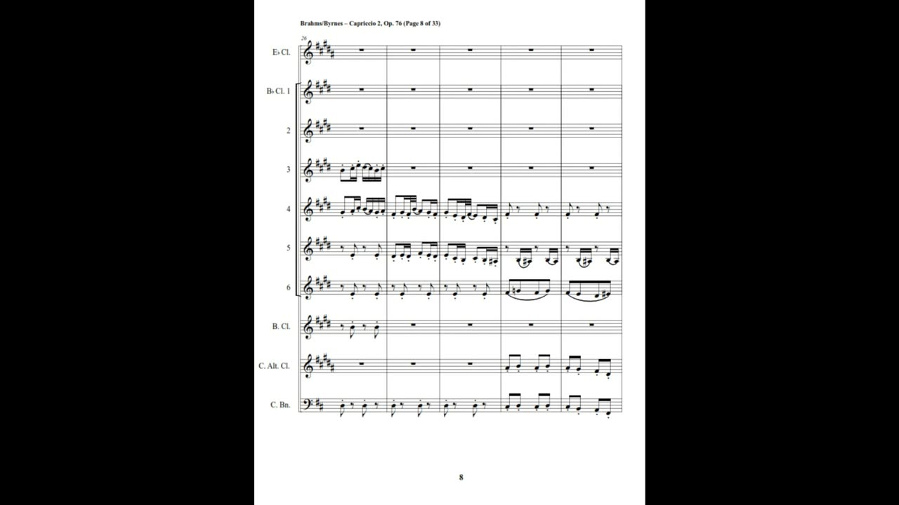Johannes Brahms – Capriccio No. 2, Op. 76 (Clarinet Nonet + Contrabassoon)