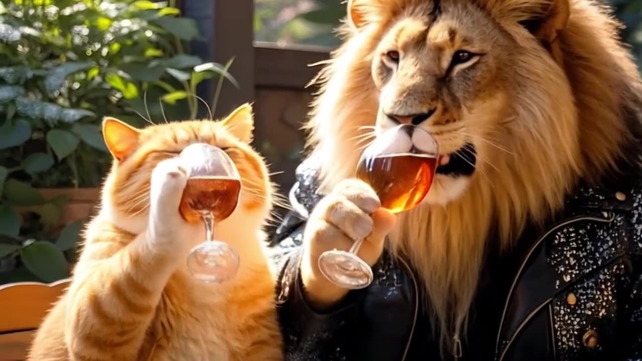 Cat's Party vibe with lion