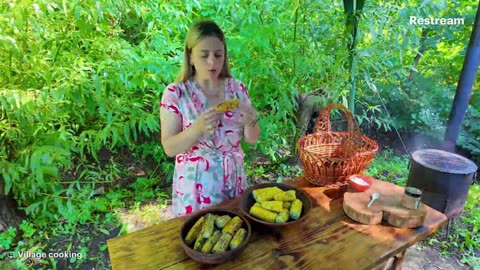Turkey Wings with Potatoes in Cauldron | Relaxing Outdoor Cooking in the Village ASMR
