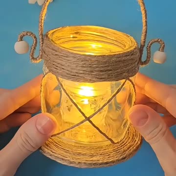 “DIY Hemp Rope & Glass Sparkling Lantern – Cozy Homemade Vibes 🕯️✨”