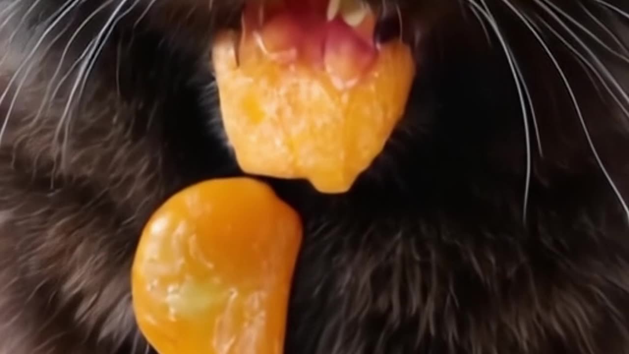 Messy Apricot Feast: Black Cat Steals the Spotlight!