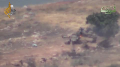 Syrian War near Emad CP, Idlib, 1x Konkurs vs. T-62, hit (Ahrar al Sham) 2013.07.05