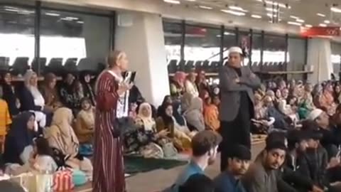 Irish woman interrupts savage desert prayers at Croke Park in Dublin, Ireland.
